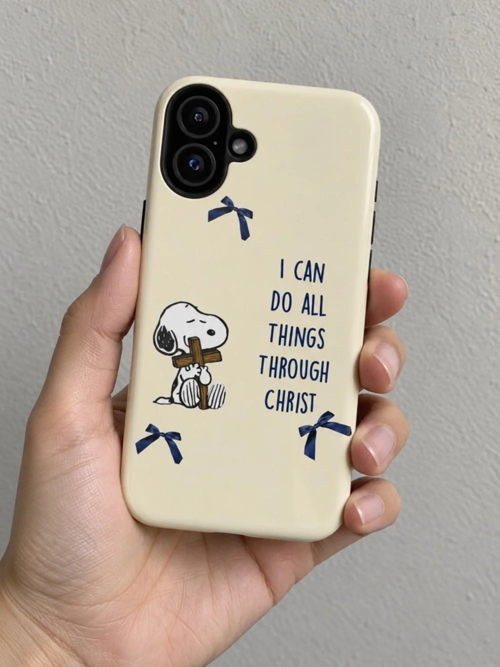 Snoopy ‘I Can Do All Things Through Christ’ Cream Tough Phone Case
